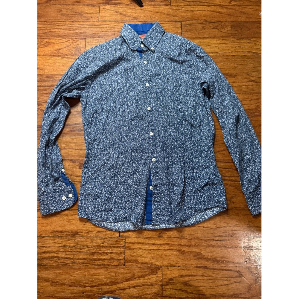 Original Penguin Mens Slim Fit Blue White Floral Print Button Down Shirt 14.5 S